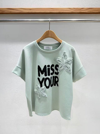 Korean Direct Shipping "Miss Your Smile" Embellished Tee