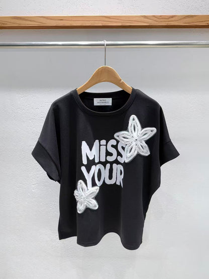 Korean Direct Shipping "Miss Your Smile" Embellished Tee