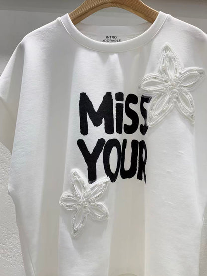 Korean Direct Shipping "Miss Your Smile" Embellished Tee