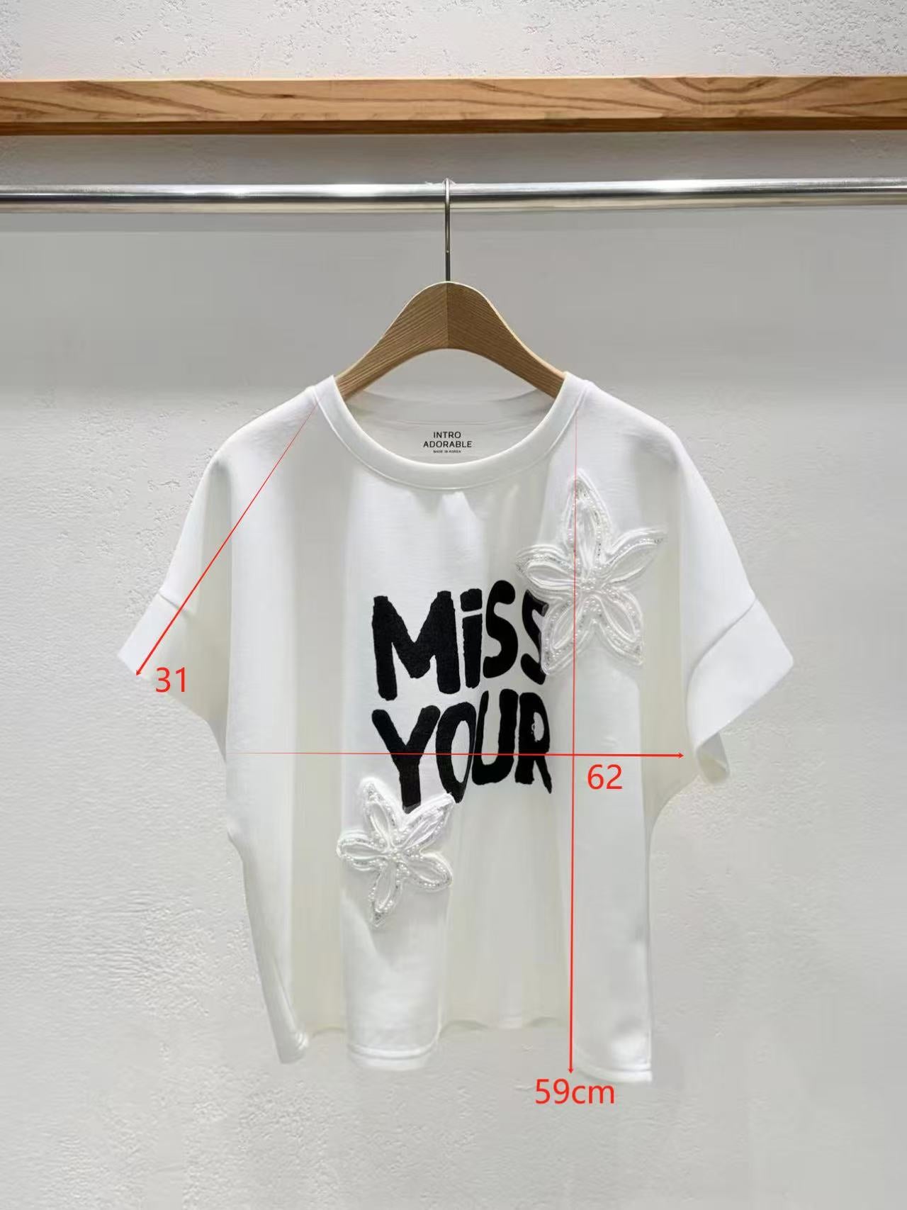 Korean Direct Shipping "Miss Your Smile" Embellished Tee