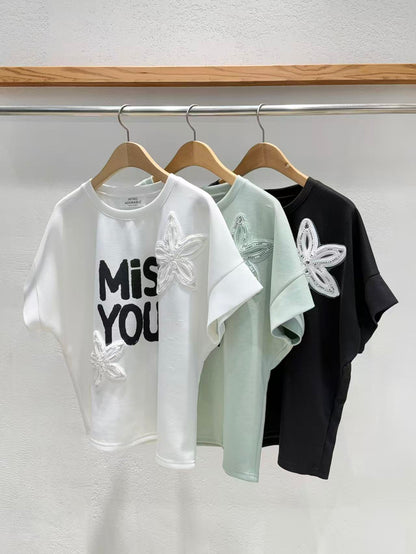 Korean Direct Shipping "Miss Your Smile" Embellished Tee