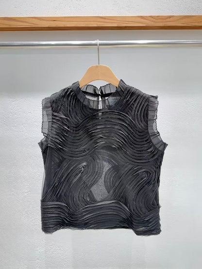 韓國直送Textured Wave Sheer Top