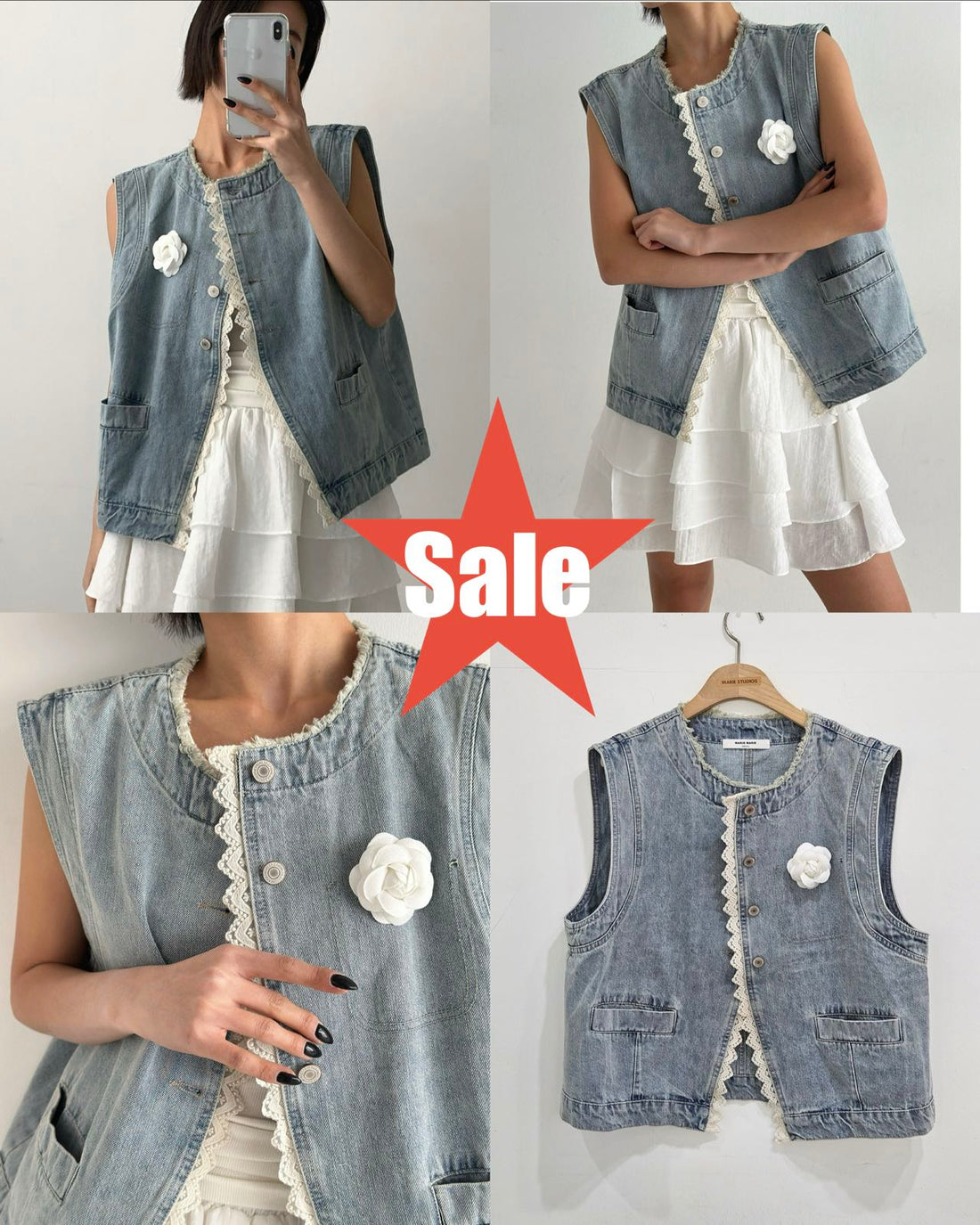 🔥Sale 限時優惠  售完即止🔥韓國直送Camellia Chic Denim Vest