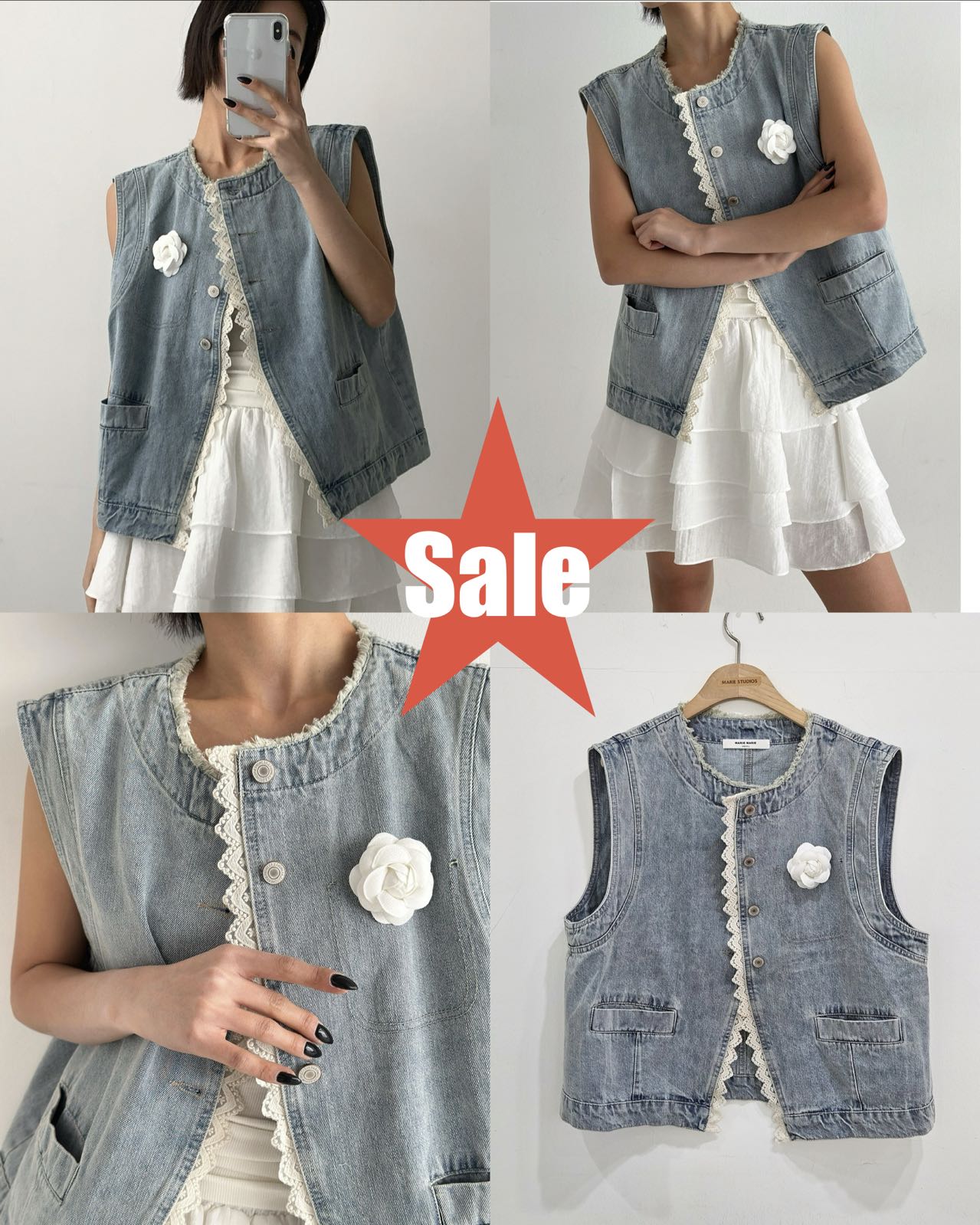 🔥Sale Limited Time Offer While Stocks Last🔥Direct from Korea Camellia Chic Denim Vest