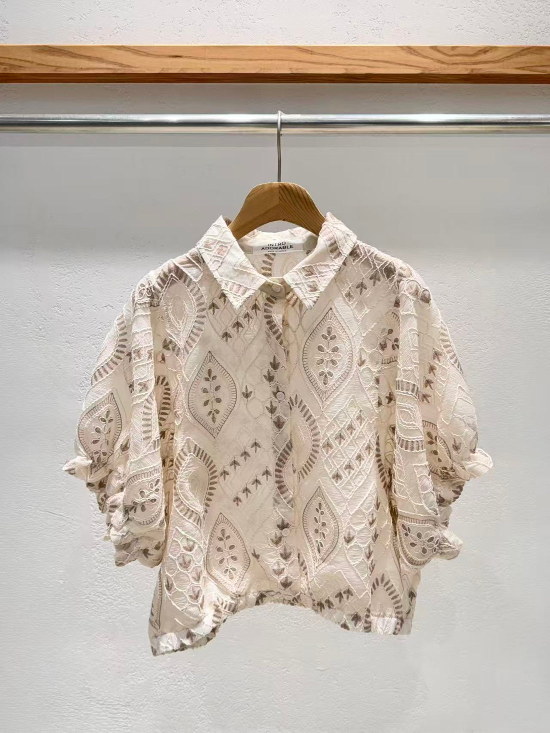 韓國直送Boho Lattice Embroidery Shirt