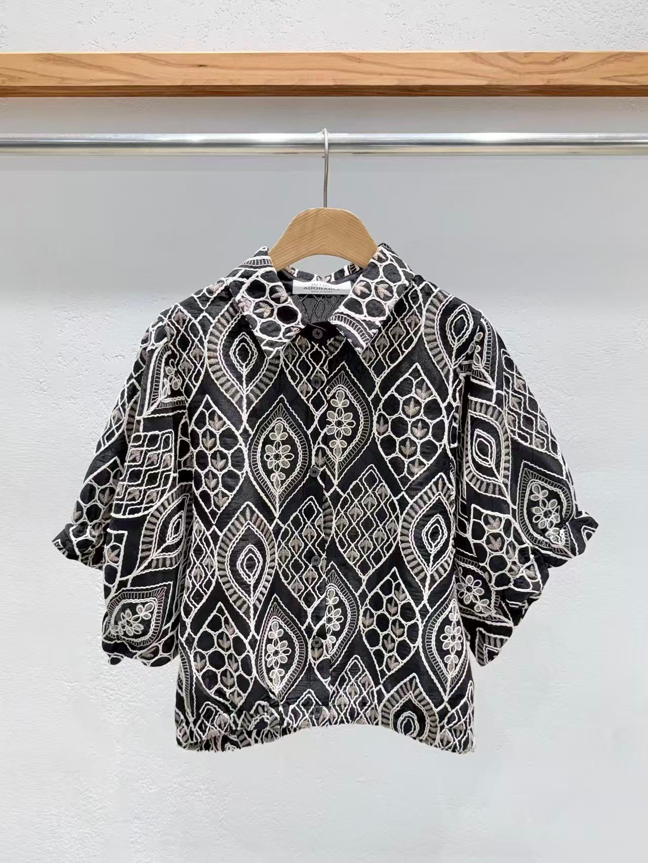 韓國直送Boho Lattice Embroidery Shirt