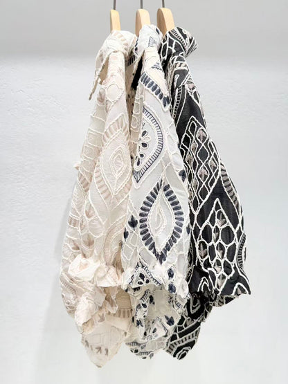 韓國直送Boho Lattice Embroidery Shirt