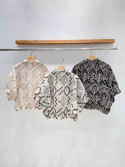 韓國直送Boho Lattice Embroidery Shirt
