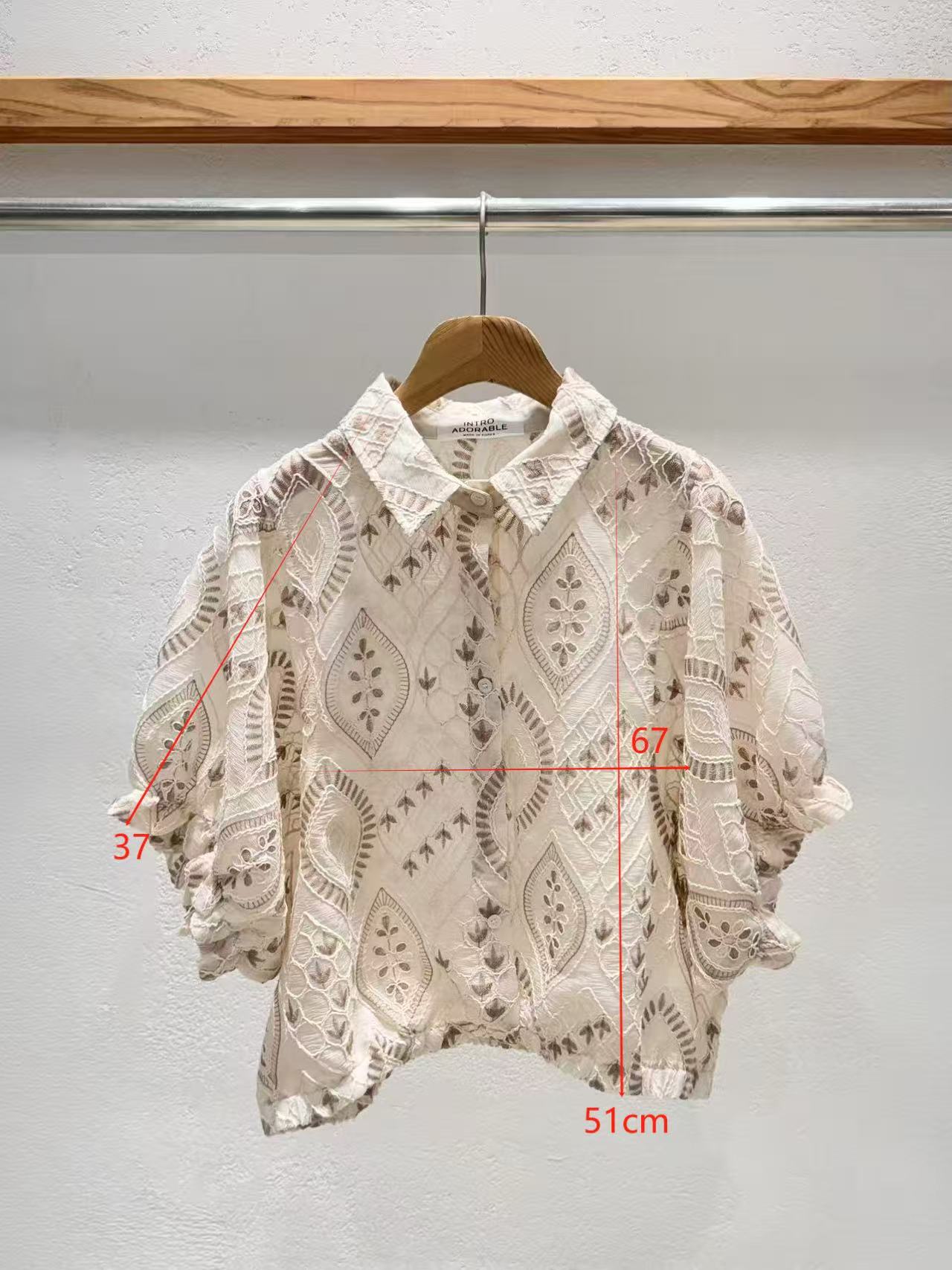 韓國直送Boho Lattice Embroidery Shirt