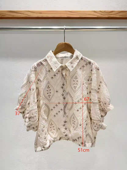 韓國直送Boho Lattice Embroidery Shirt