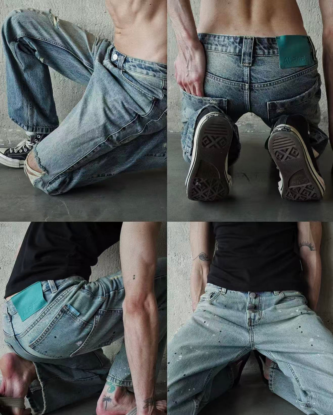 Alfaer Paint Splatter Straight Blue Washed Jeans