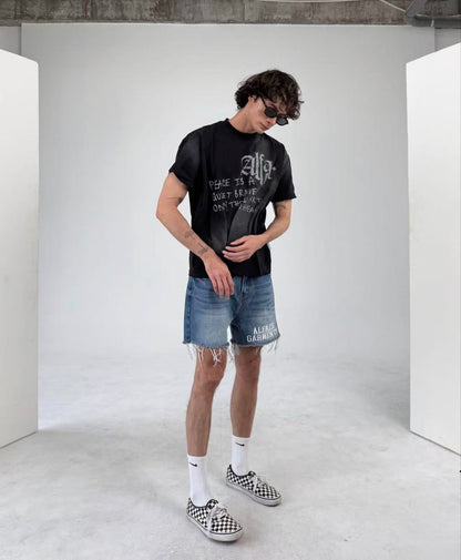 Alfaer Quiet Bravery Washed Tee / Denim Shorts
