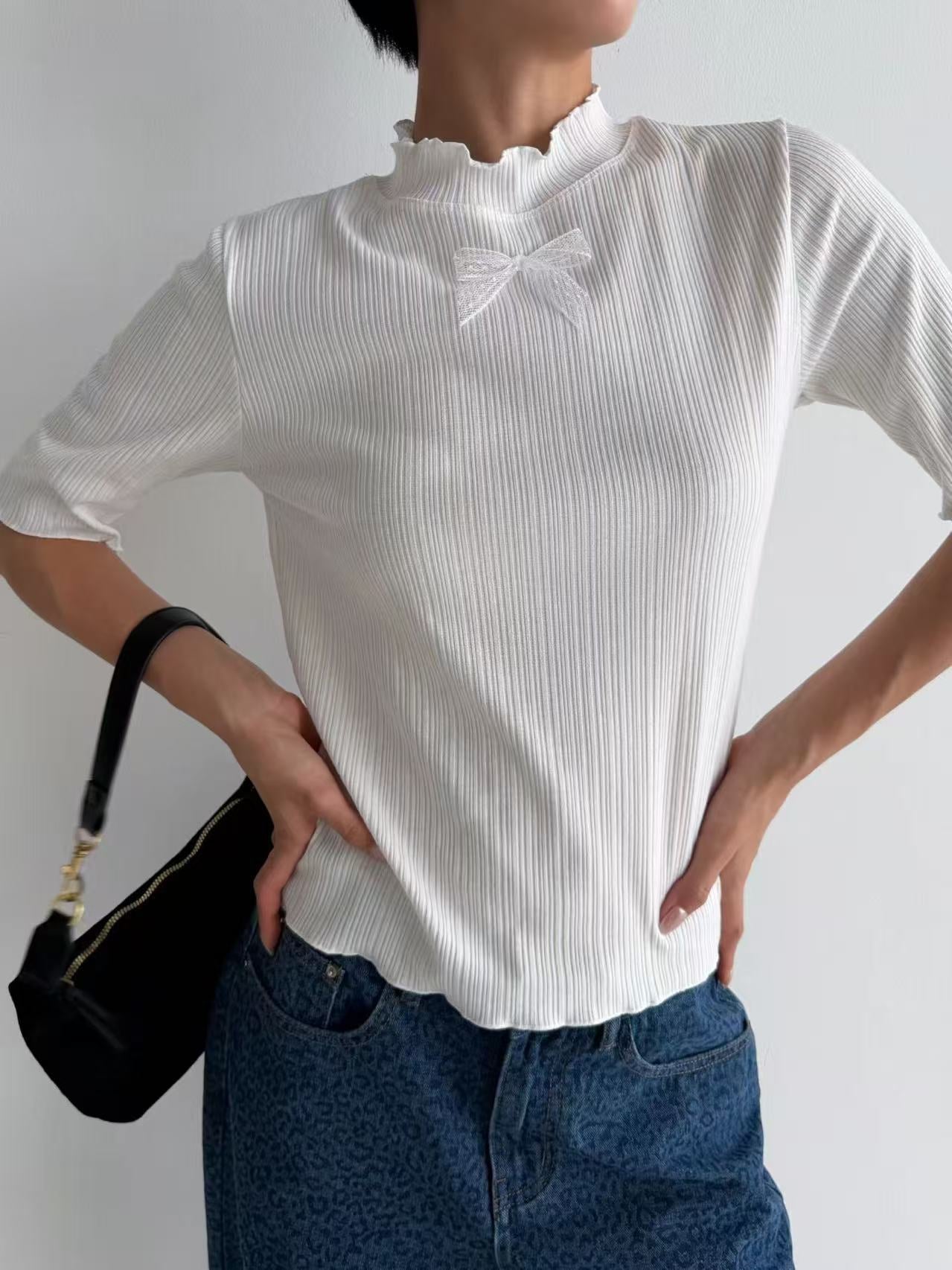韓國直送Sweet Ribbon Knit Top / Denim Pants