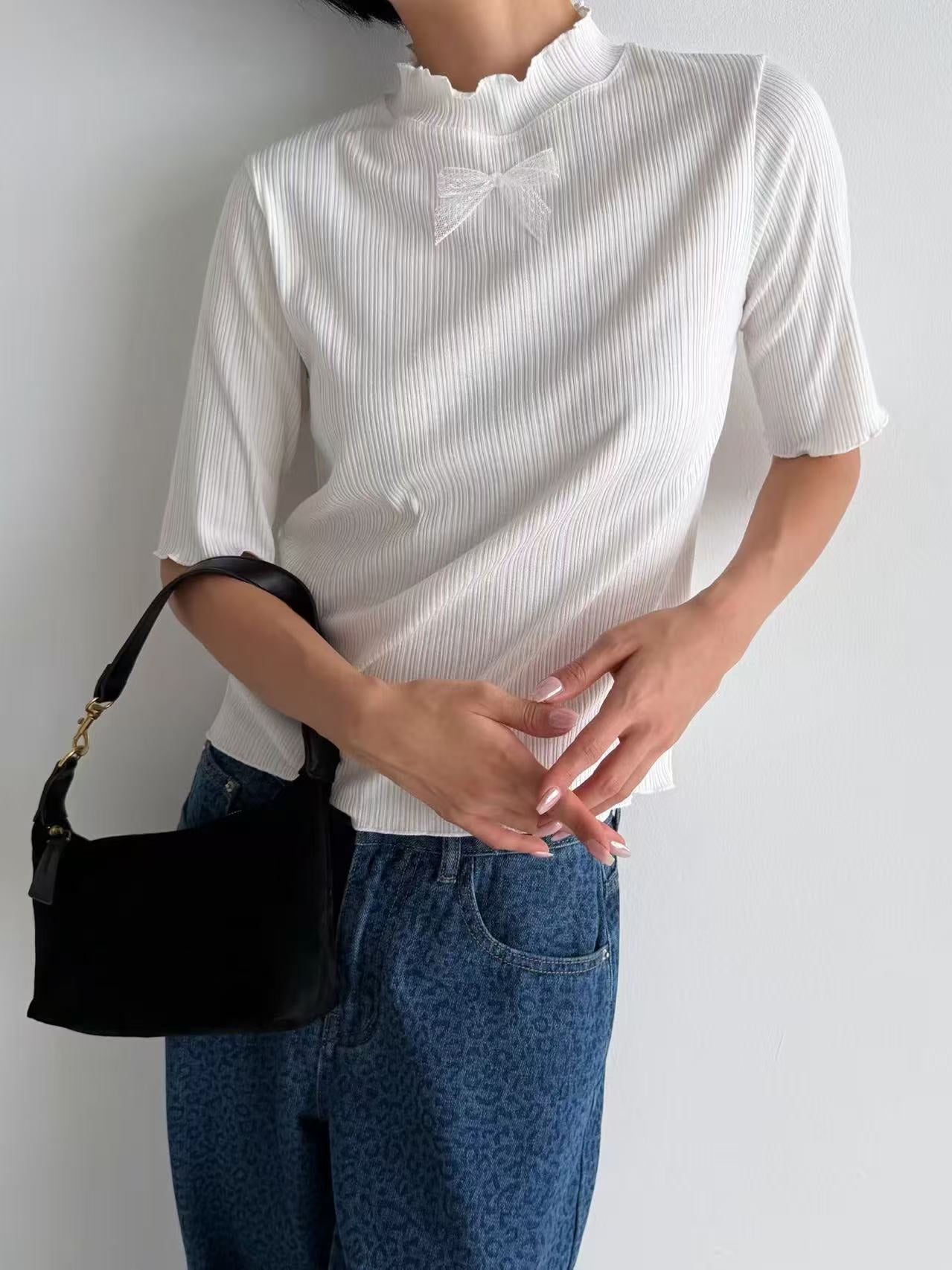 韓國直送Sweet Ribbon Knit Top / Denim Pants