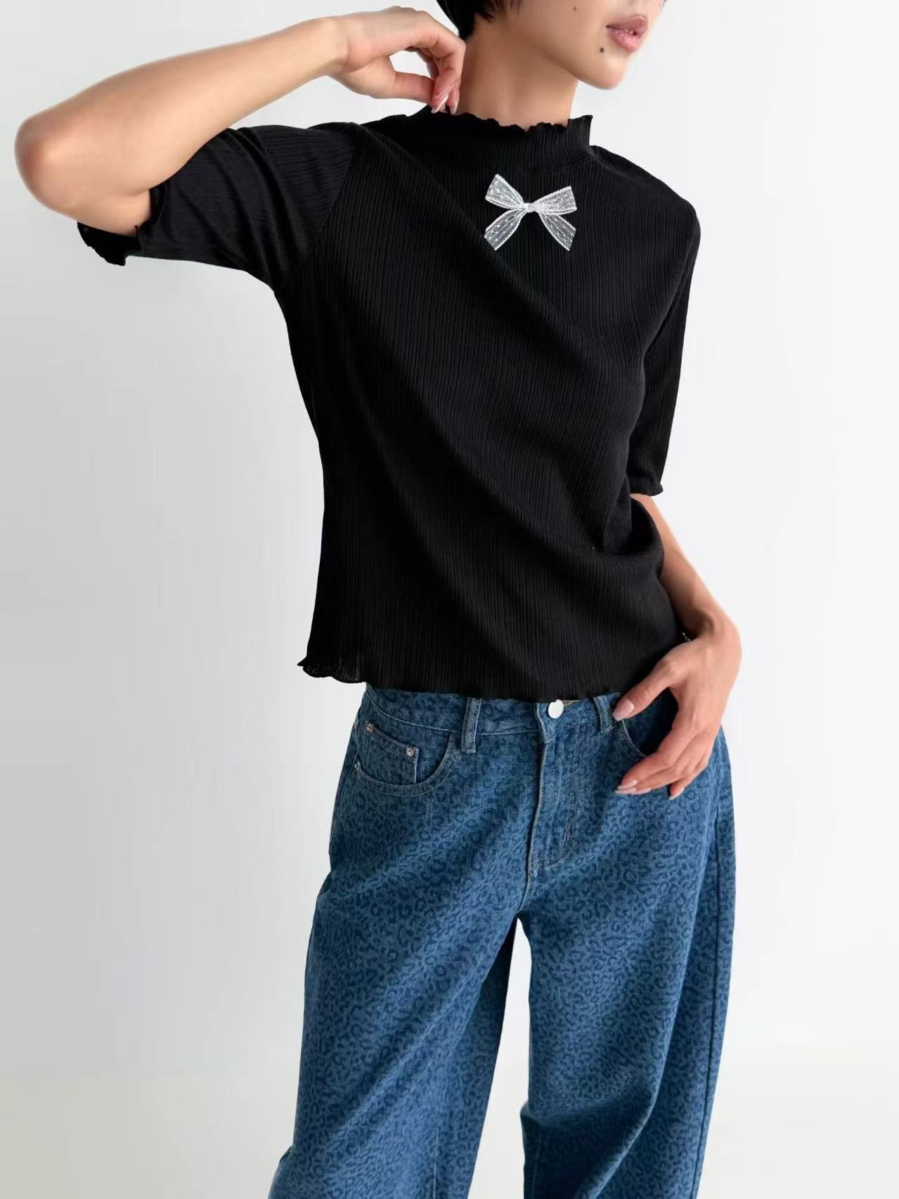 韓國直送Sweet Ribbon Knit Top / Denim Pants