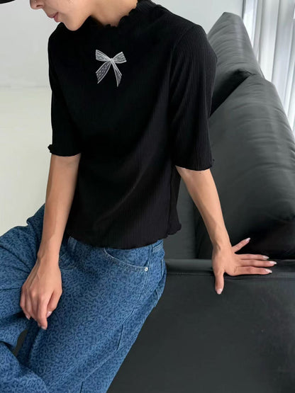 韓國直送Sweet Ribbon Knit Top / Denim Pants
