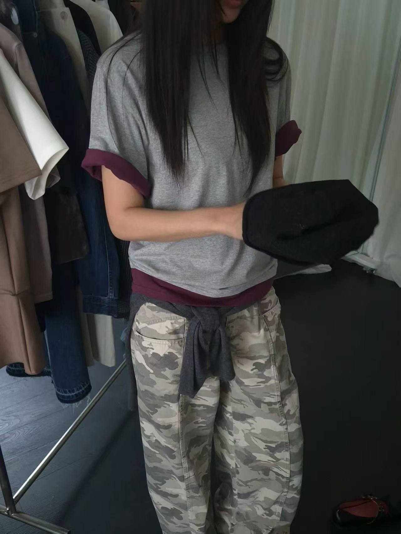 韓國直送Contrast Cuff Layered Tee