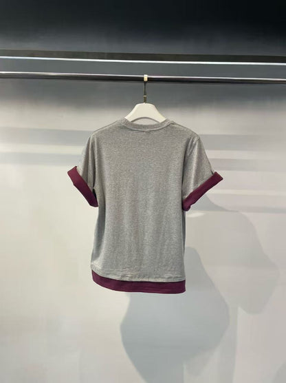 韓國直送Contrast Cuff Layered Tee