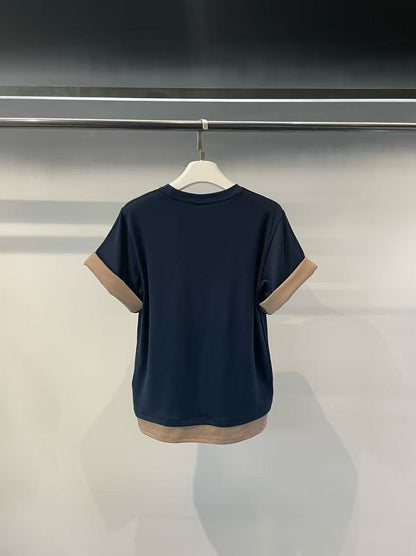 韓國直送Contrast Cuff Layered Tee
