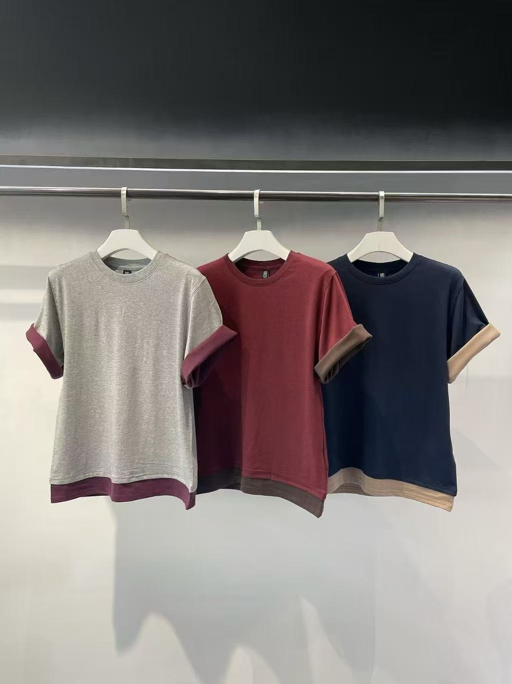 韓國直送Contrast Cuff Layered Tee