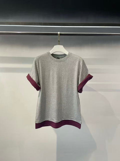 韓國直送Contrast Cuff Layered Tee