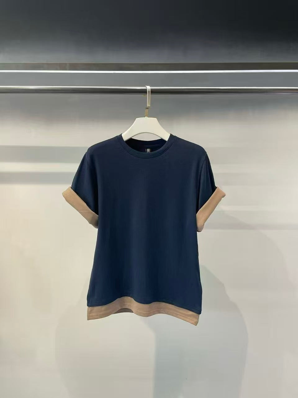 韓國直送Contrast Cuff Layered Tee