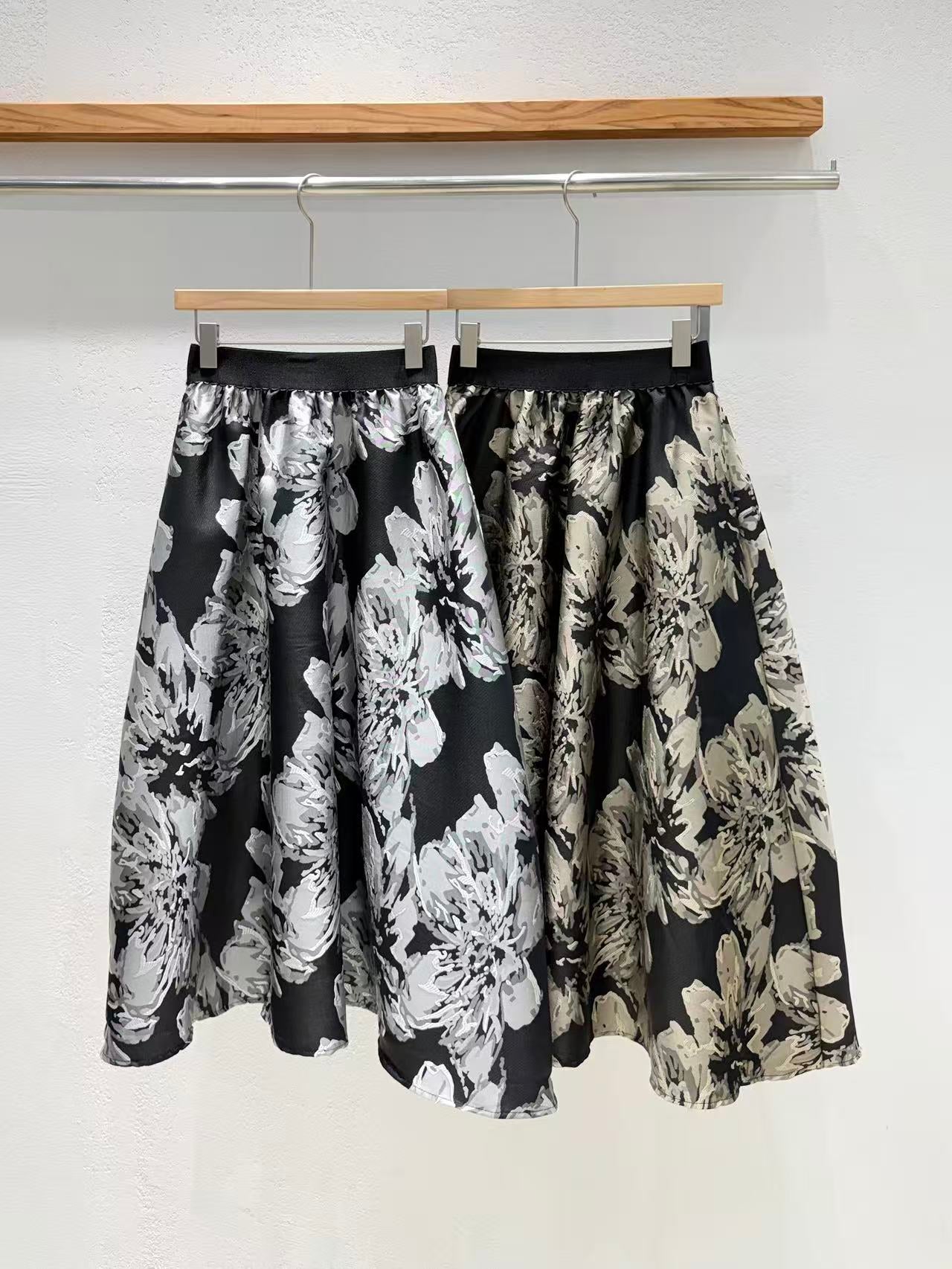 Jacquard Floral Flare Skirt, Directly Shipped from Korea
