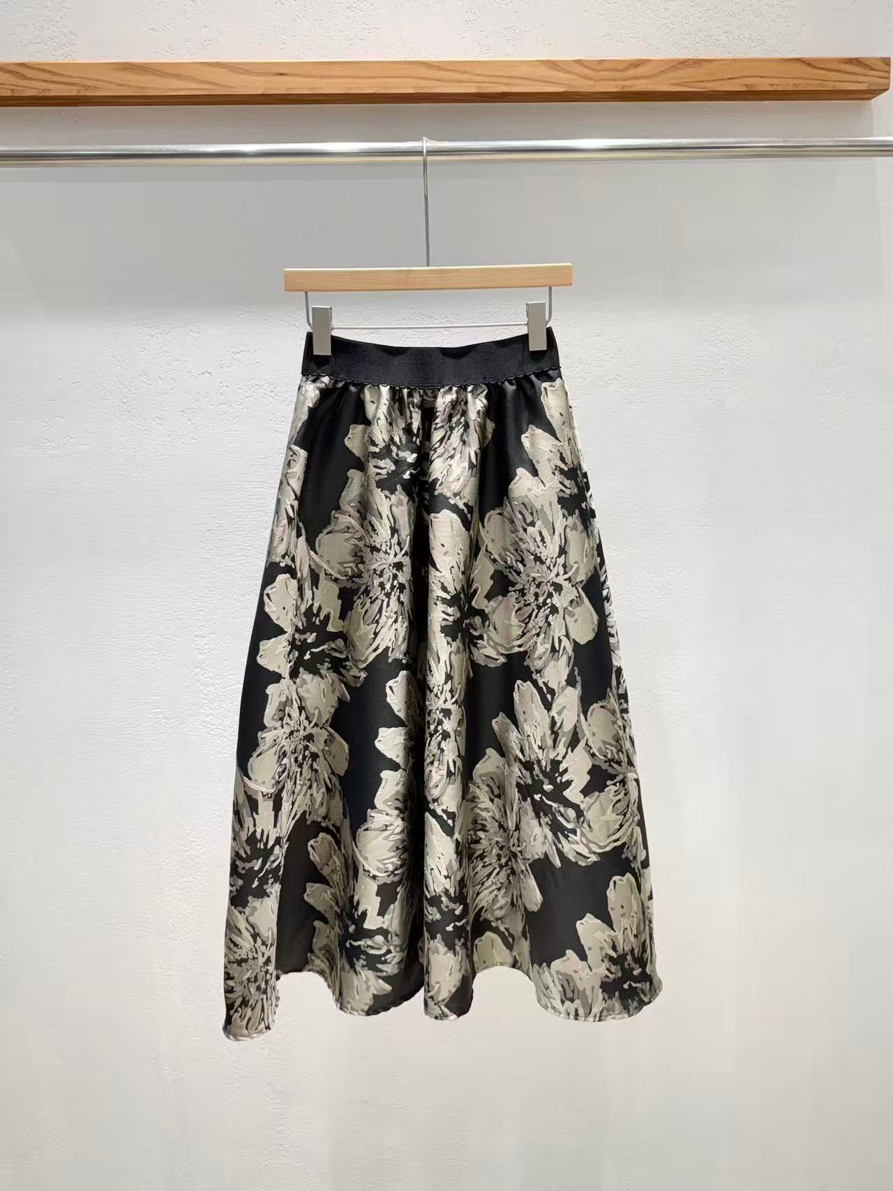 Jacquard Floral Flare Skirt, Directly Shipped from Korea