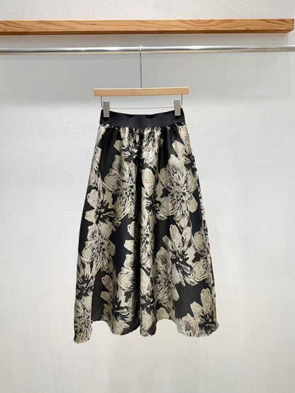 Jacquard Floral Flare Skirt, Directly Shipped from Korea
