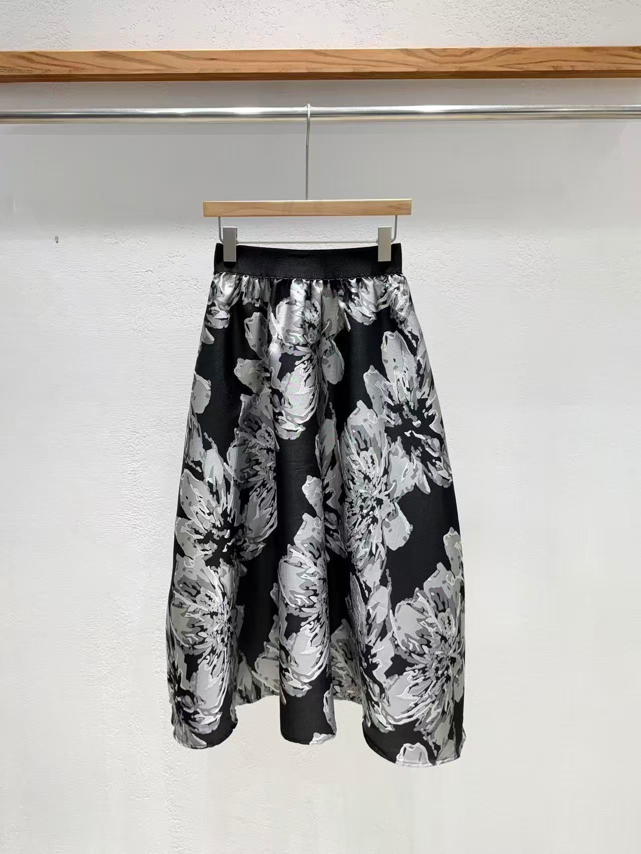 Jacquard Floral Flare Skirt, Directly Shipped from Korea