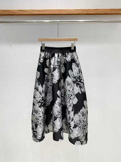 Jacquard Floral Flare Skirt, Directly Shipped from Korea