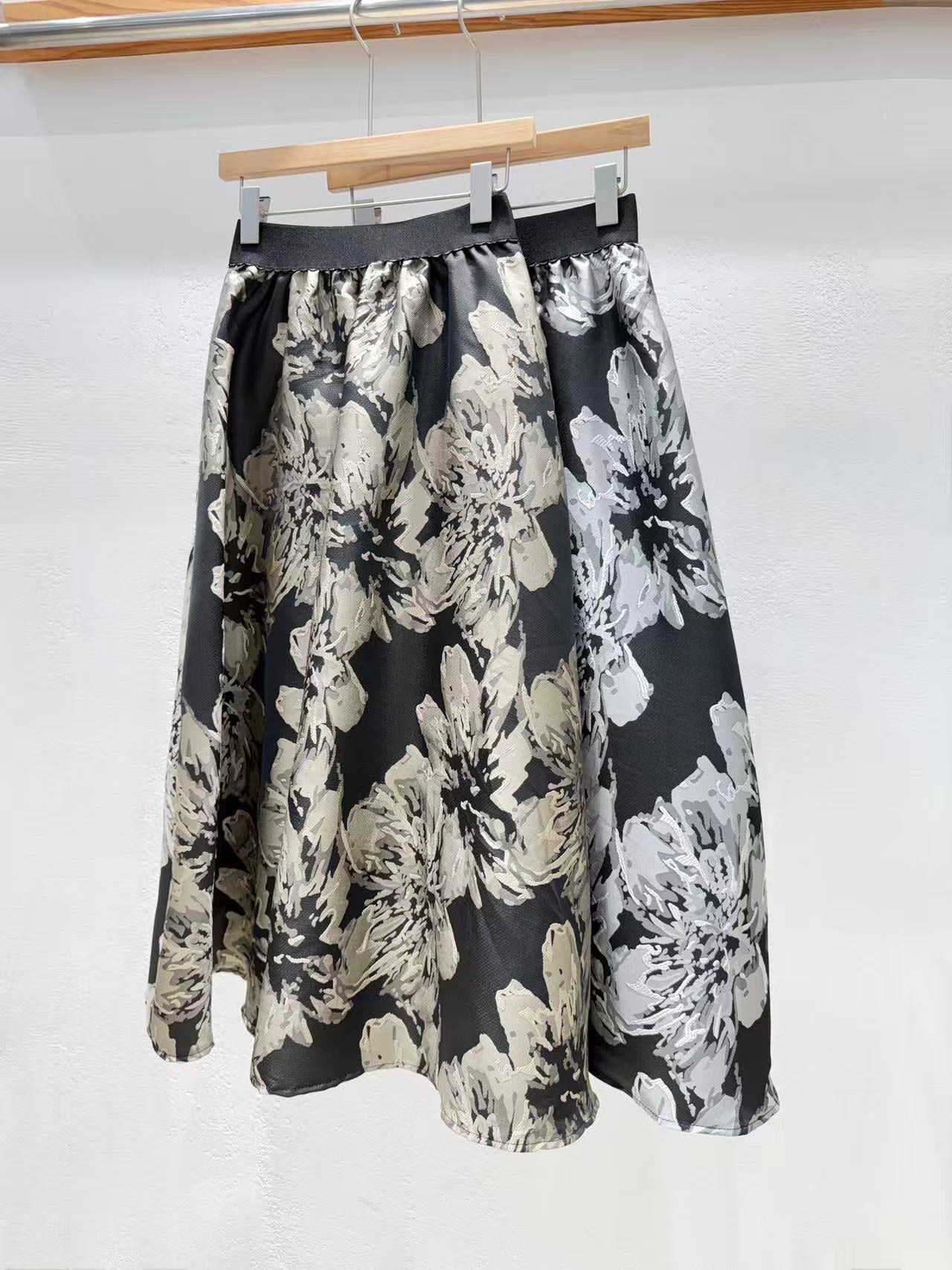 Jacquard Floral Flare Skirt, Directly Shipped from Korea