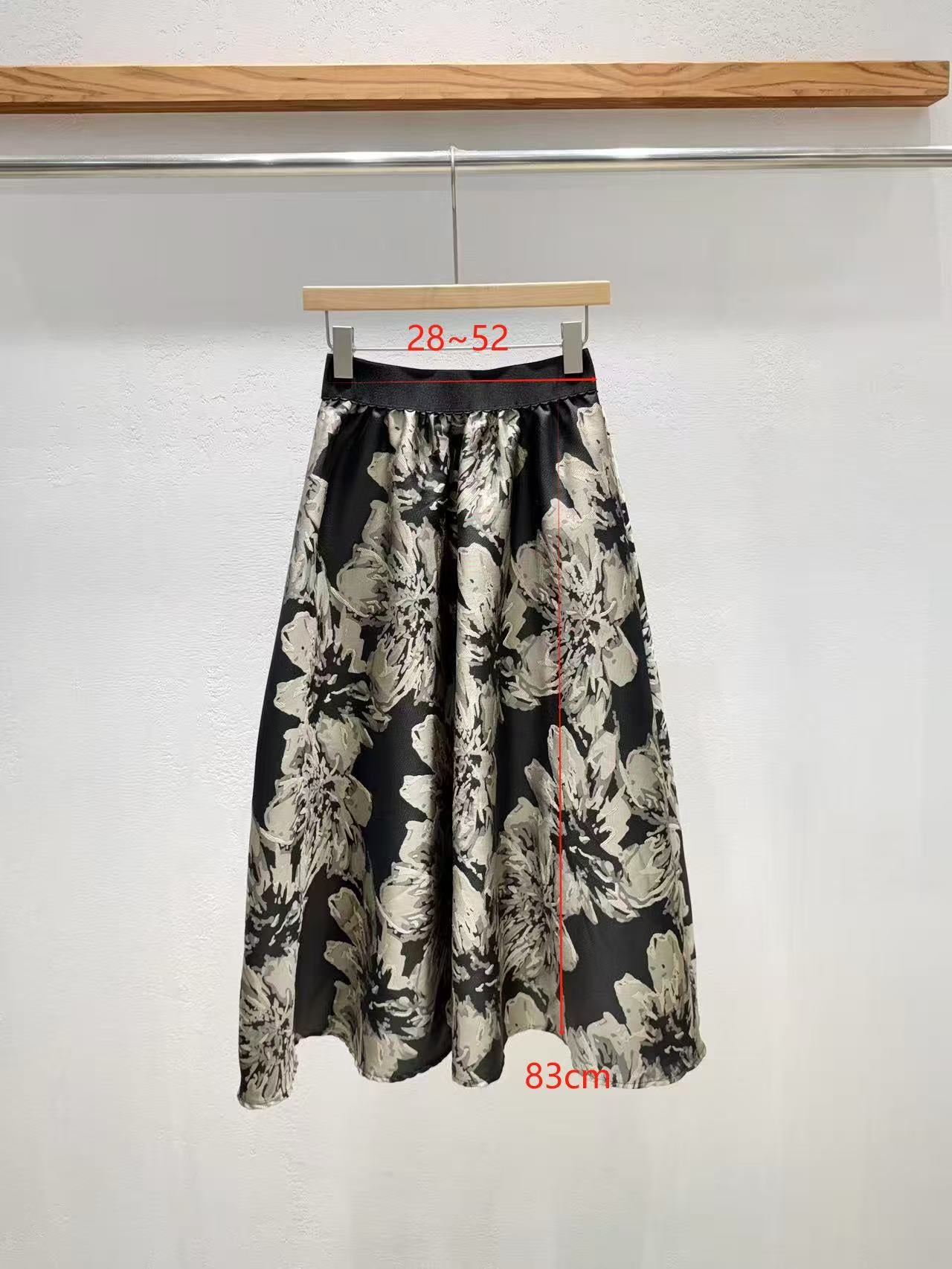 Jacquard Floral Flare Skirt, Directly Shipped from Korea