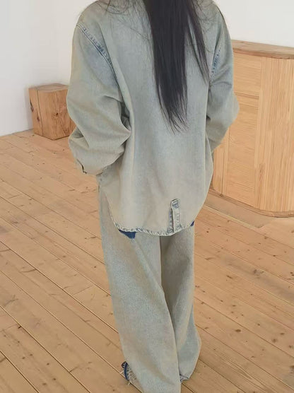 Korean Direct Shipping Shadow Pocket Denim Shirt