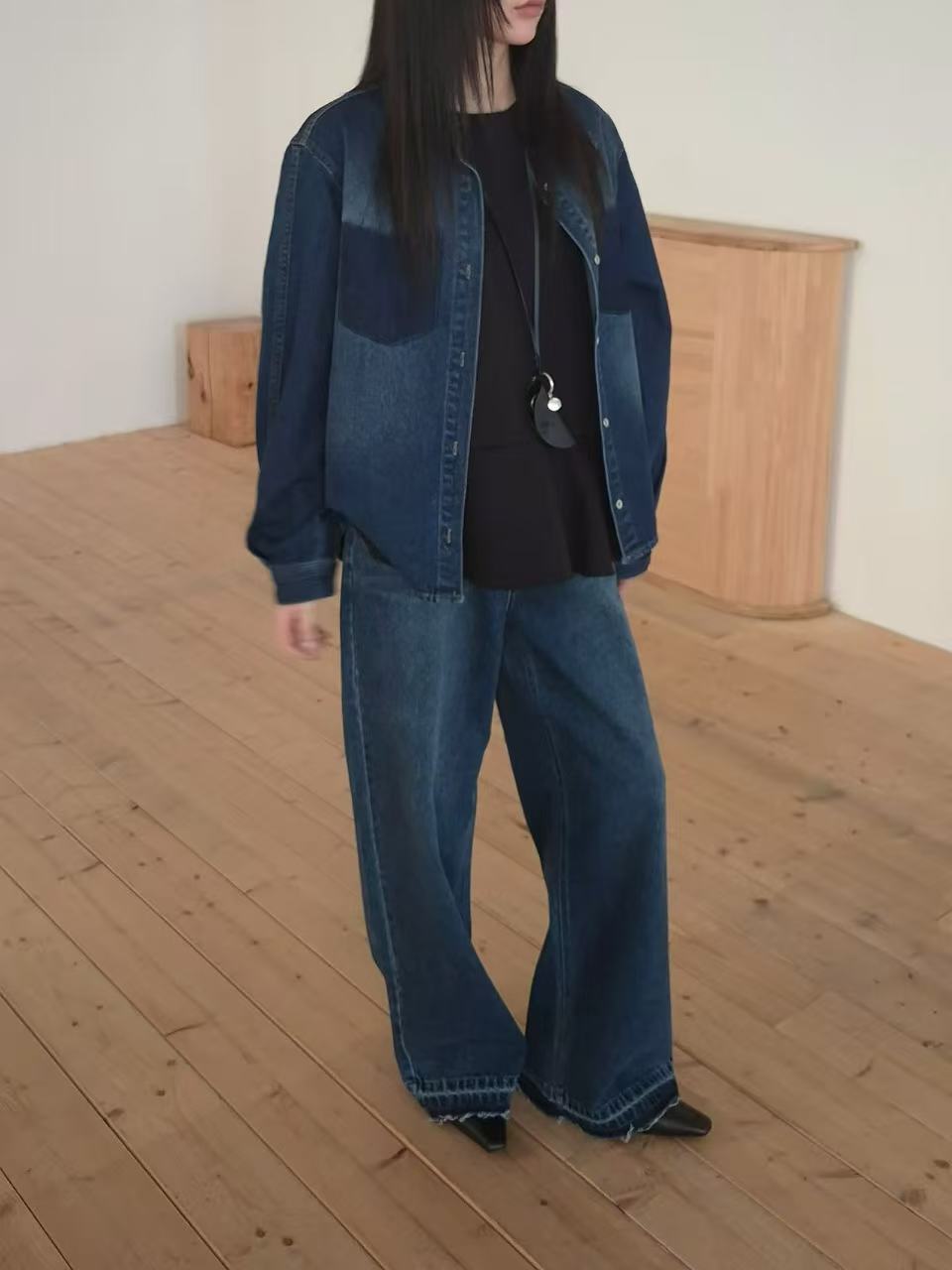 Korean Direct Shipping Shadow Pocket Denim Shirt