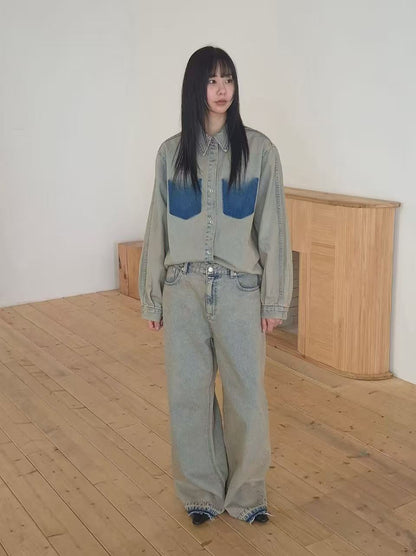 Korean Direct Shipping Shadow Pocket Denim Shirt