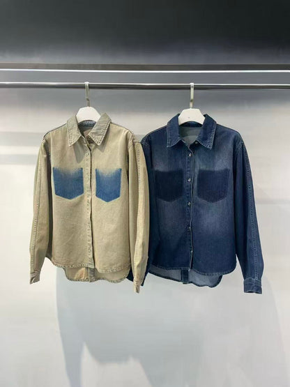 Korean Direct Shipping Shadow Pocket Denim Shirt