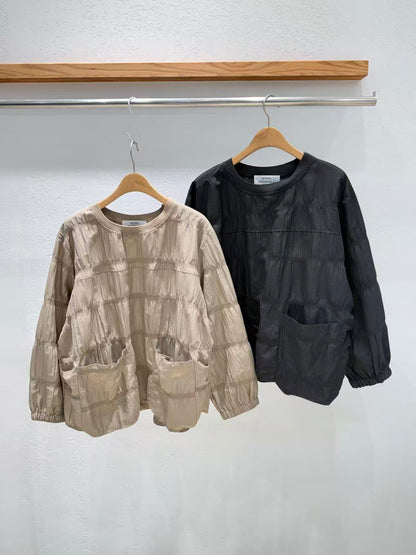 Korean-Direct Textured Crinkle Pocket Top