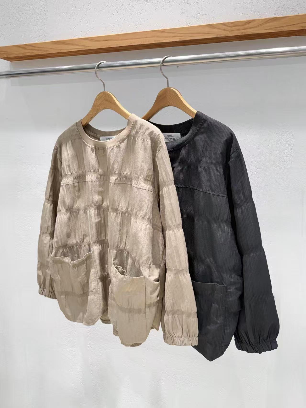 Korean-Direct Textured Crinkle Pocket Top