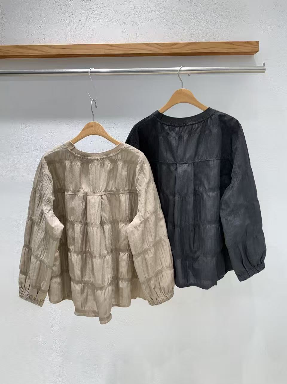 Korean-Direct Textured Crinkle Pocket Top
