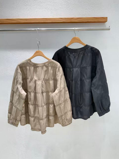 Korean-Direct Textured Crinkle Pocket Top