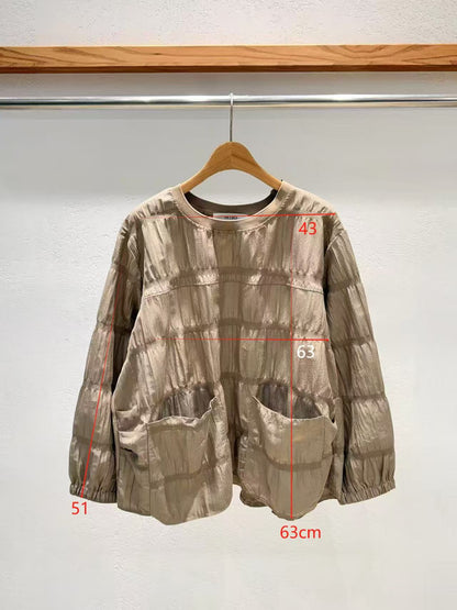 Korean-Direct Textured Crinkle Pocket Top