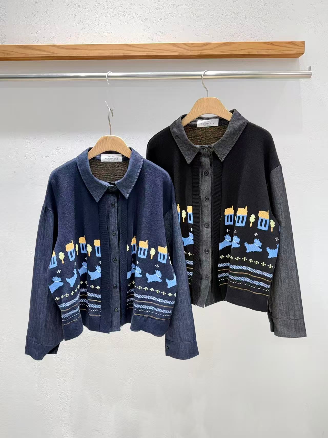 韓國直送Puppy Jacquard Denim Cardigan