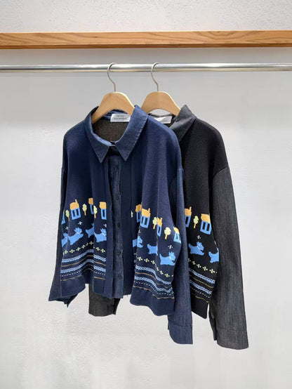 韓國直送Puppy Jacquard Denim Cardigan
