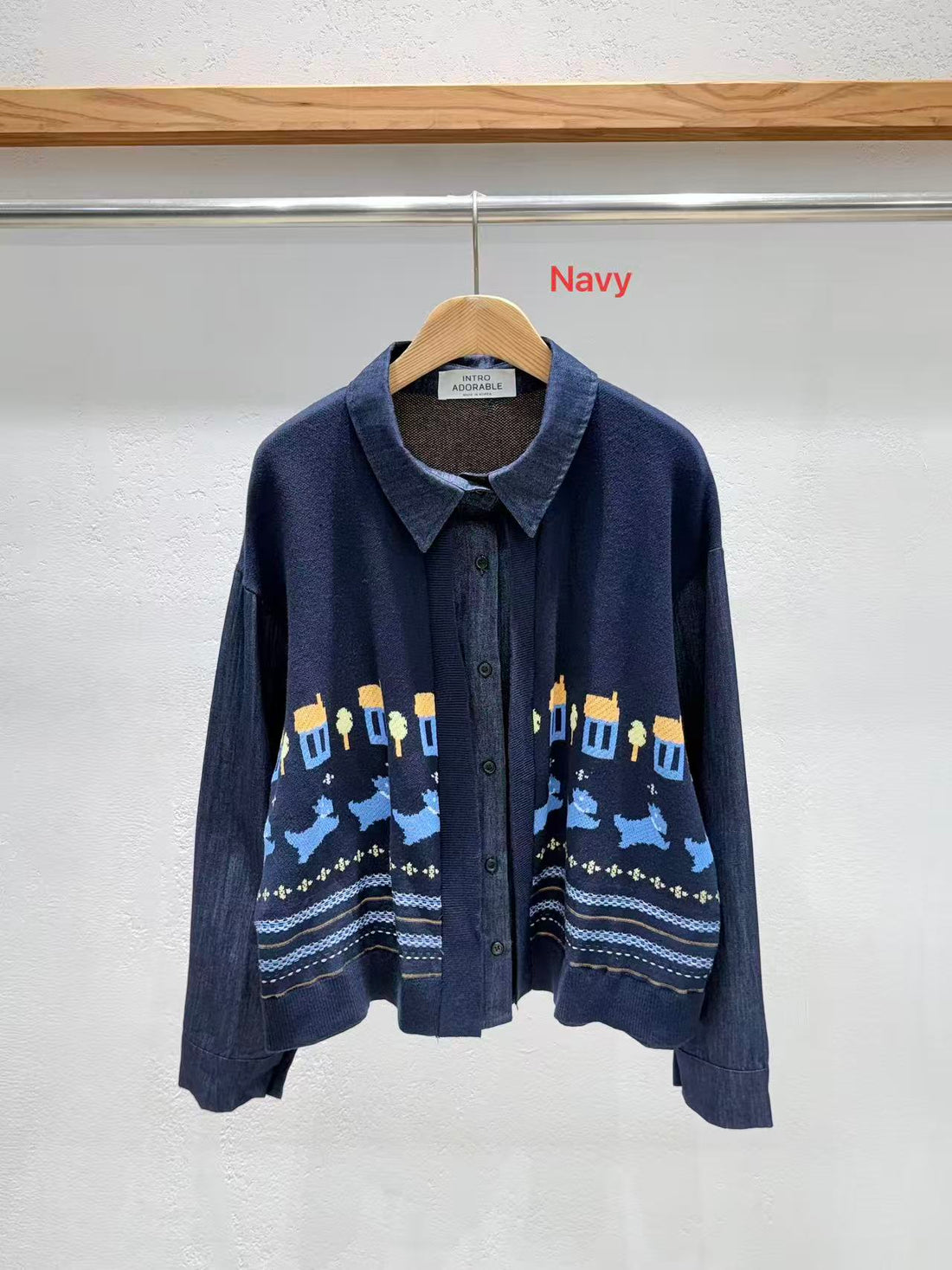 韓國直送Puppy Jacquard Denim Cardigan