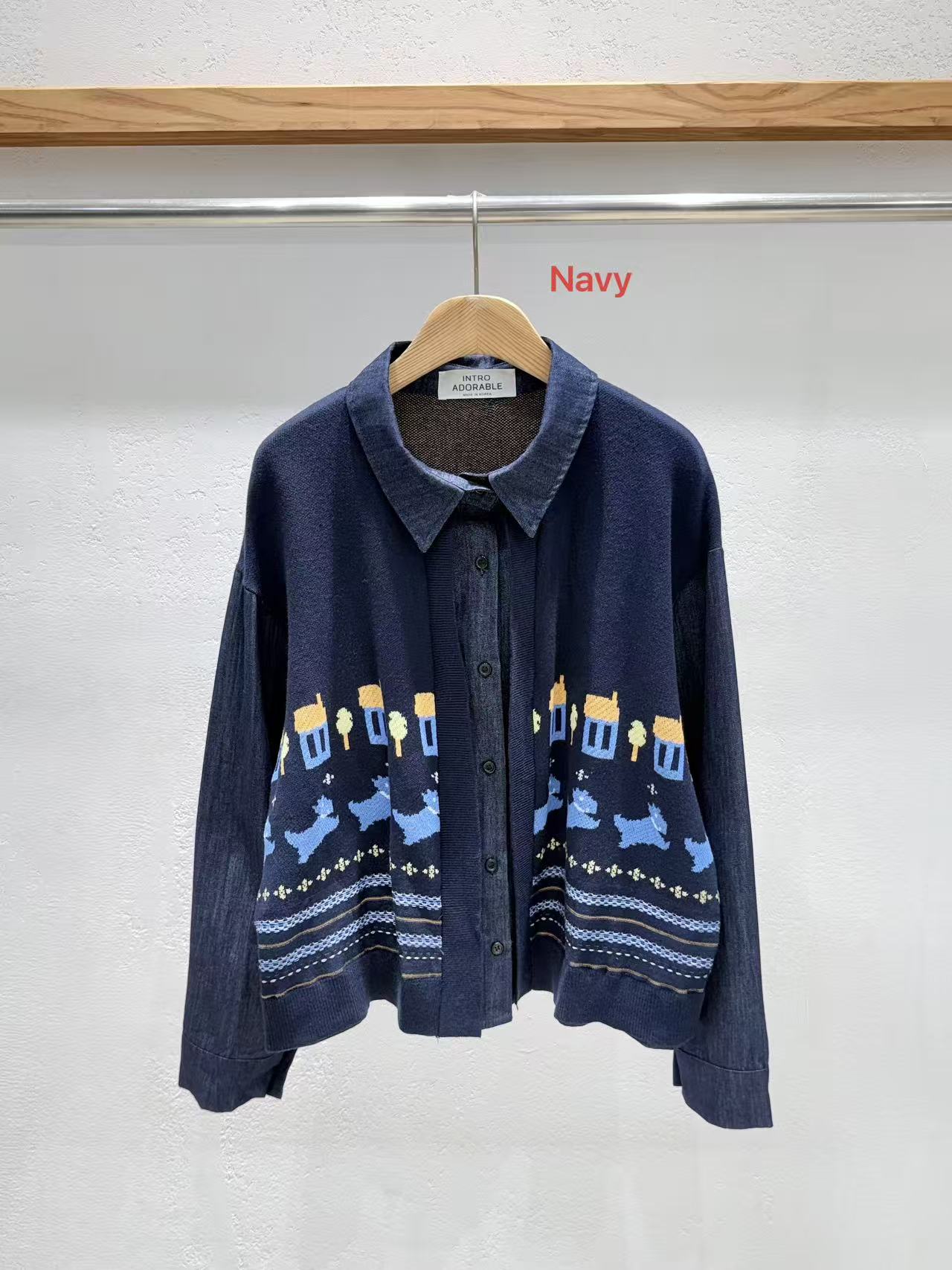 韓國直送Puppy Jacquard Denim Cardigan