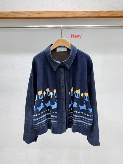 韓國直送Puppy Jacquard Denim Cardigan
