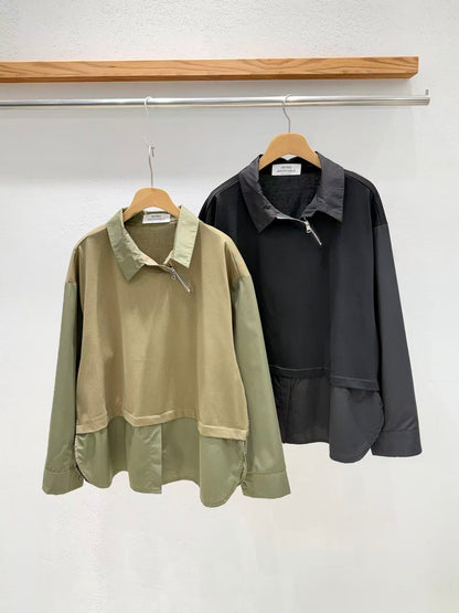 Direct from Korea: Asymmetric Zipper Mixed-Media Top