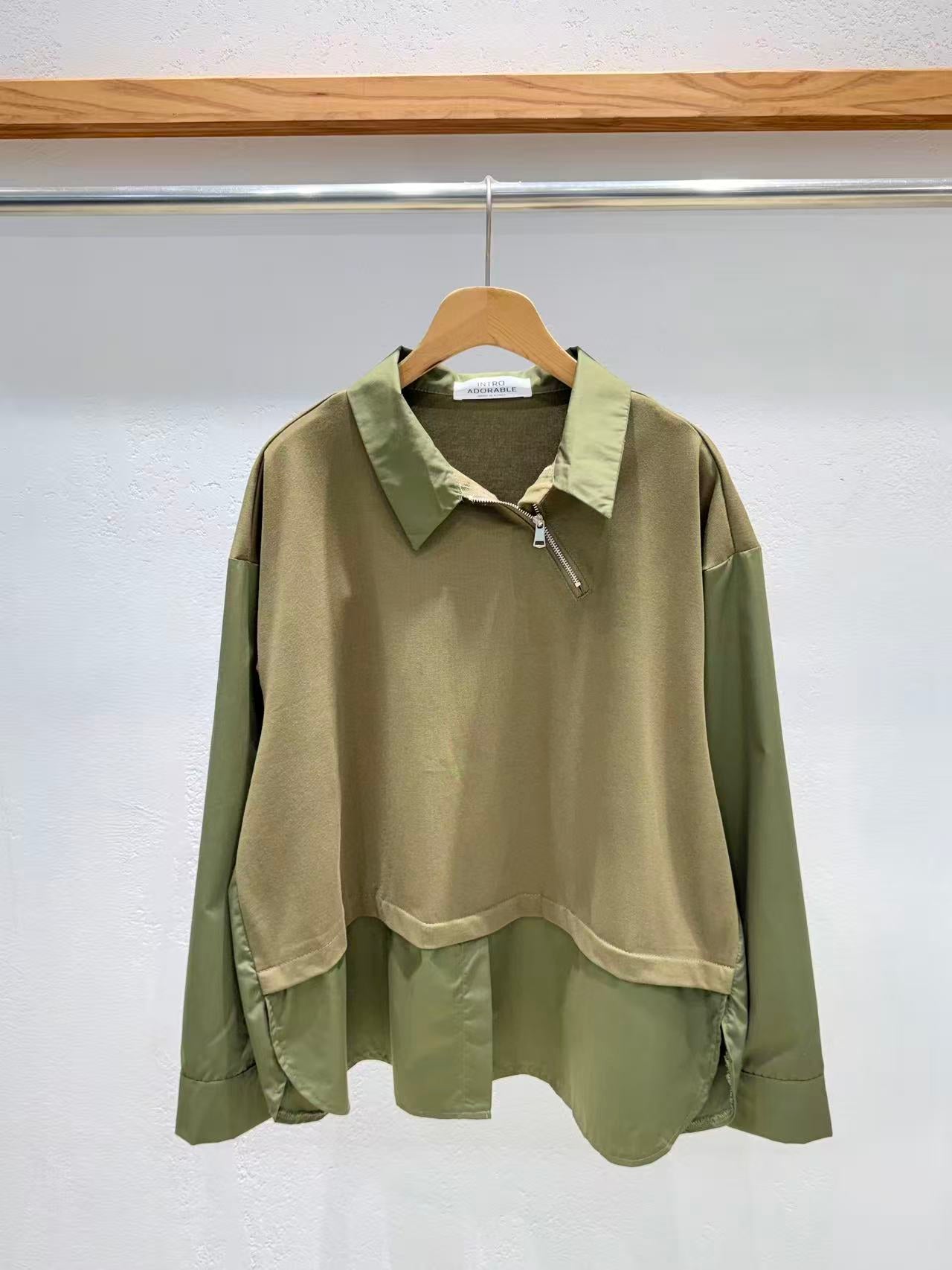 Direct from Korea: Asymmetric Zipper Mixed-Media Top
