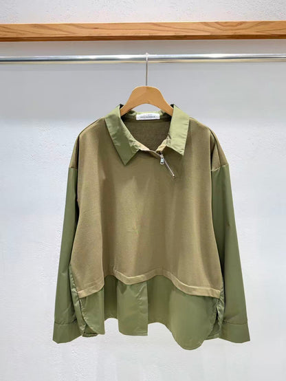 Direct from Korea: Asymmetric Zipper Mixed-Media Top